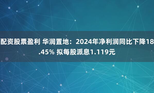 配资股票盈利 华润置地：2024年净利润同比下降18.45% 拟每股派息1.119元
