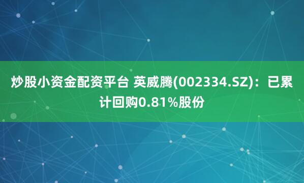炒股小资金配资平台 英威腾(002334.SZ)：已累计回购0.81%股份