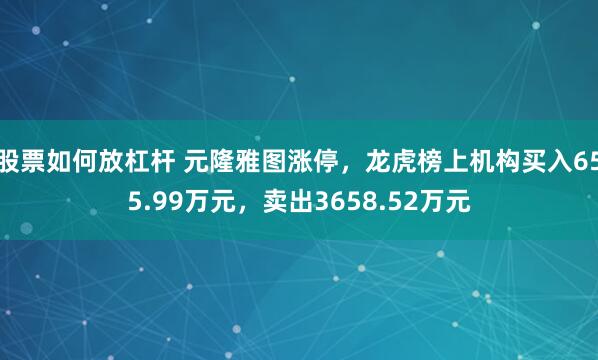 股票如何放杠杆 元隆雅图涨停，龙虎榜上机构买入655.99万元，卖出3658.52万元